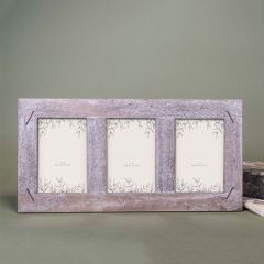 Rustic Wood Three Photo Frame With Nail Accents