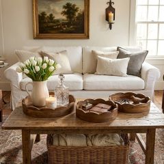 Rustic Wood Tray With Scalloped Rim Set of 3