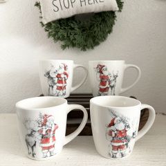 Santa and Reindeer Print Mug Set of 4
