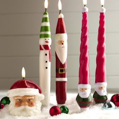 Santa and Snowman Lighted Taper Candles Set of 2