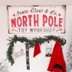 Santa Claus Workshop Wood and Metal Wall Sign