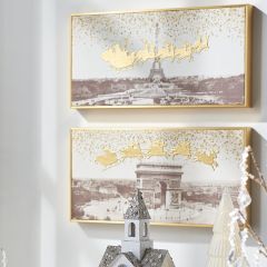 Santa Flying Over Paris Framed Canvas Wall Art