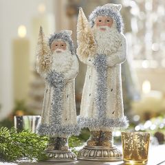 Santa Holding Bottle Brush Tree Set of 2