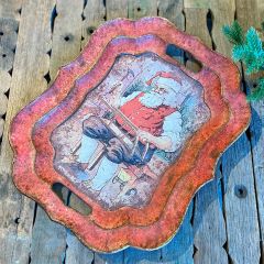 Santa In Workshop Scalloped Tray