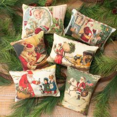 Santa Postcard Mini Pillow Ornaments Set of 6