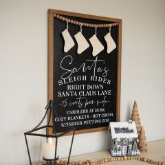 Santa's Sleigh Rides Framed Black Wood Sign