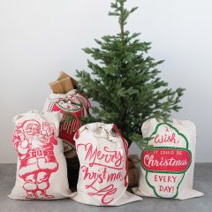 Santa Sack With Saying Set of 4