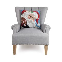 Santa with Glasses Wool Hooked Accent Pillow