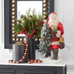 Santa With Glittered Tree Figurine