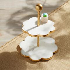Scalloped 2 Tier Marble Serving Tray