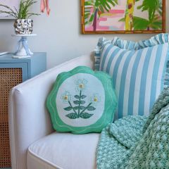 Scalloped Accent Pillow With Embroidered Flowers