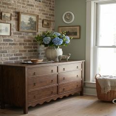 Scalloped Apron 6 Drawer Oak Dresser