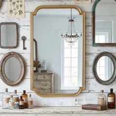 Scalloped Corner Gold Wood Framed Wall Mirror