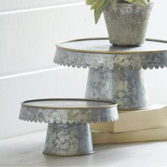 Scalloped Edge Iron Pedestal Riser Set of 2