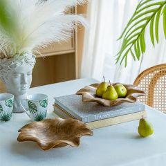 Scalloped Edge Teak Display Bowl Set of 2