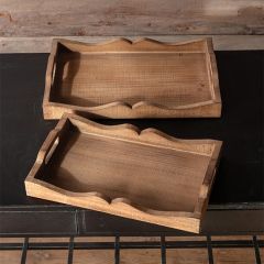 Scalloped Edge Wooden Tray Set of 2