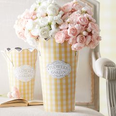 Scalloped Gingham Flower Bucket Set of 2
