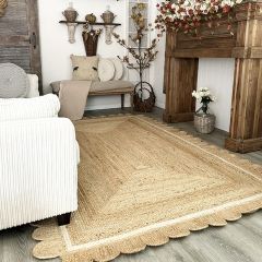 Scalloped Jute Ivory Trim Area Rug
