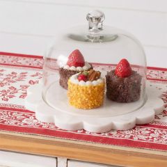 Scalloped Marble Tray with Glass Cloche