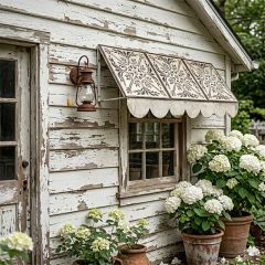 Scalloped Metal Floral Tile Window Awning