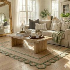 Scalloped Natural/Olive Jute Area Rug