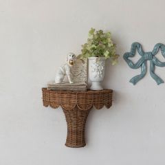 Scalloped Natural Rattan Wall Shelf