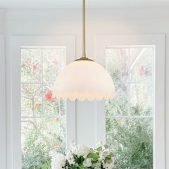 Scalloped Opal Glass Shade Pendant Light