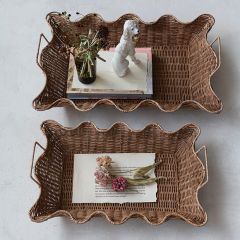 Scalloped Rattan Handled Nesting Trays Set of 2