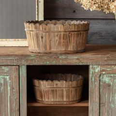 Scalloped Rim Wood Planter Set of 2