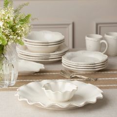 Scalloped Scrollwork Stoneware 2 Piece Chip and Dip Server