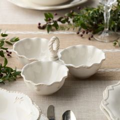 Scalloped Scrollwork Stoneware Condiment Server with Handle