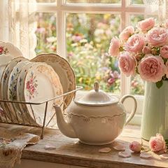 Scalloped Scrollwork Stoneware Lidded Teapot