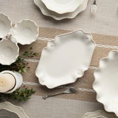 Scalloped Scrollwork Stoneware Oval Platter 13 Inch