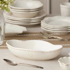 Scalloped Scrollwork Stoneware Oval Serving Bowl