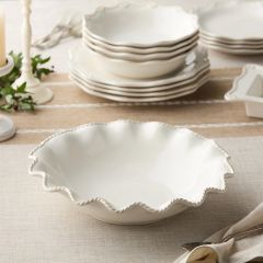 Scalloped Scrollwork Stoneware Serving Bowl