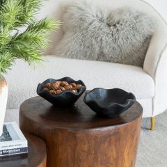 Scalloped Teak Wood Bowl Set of 2