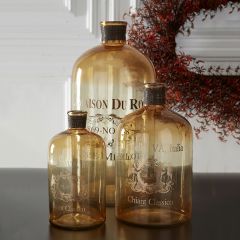 Scripted Vintage Glass Bottle Set of 3