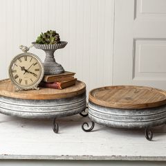 Scroll Foot Wood and Metal Riser Set of 2