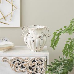 Scroll Handled Distressed Metal Amphora Vase