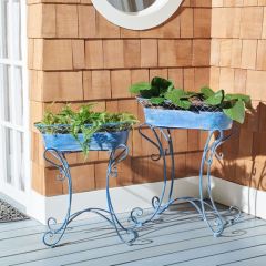 Scrolled Blue Metal Planter Set of 2