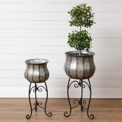 Scrolled Galvanized Planter Pot Set of 2