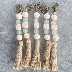 Sea Glass And Wood Beaded Keychain Set of 2