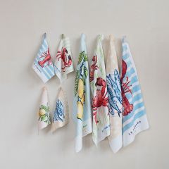 Sea Life and Lemons Printed Tea Towel Set of 4