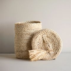 Seagrass and Raffia Tall Storage Basket With Lid