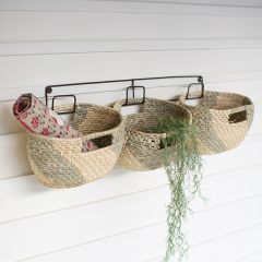 Seagrass Basket Trio On Metal Wall Hook