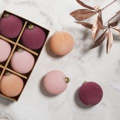 Shades of Pink Velvet Ball Ornament Set of 6