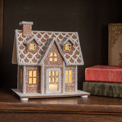 Shimmering Flocked Light Up Gingerbread House
