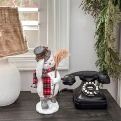 Shimmering Snowman With Broom Figure