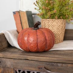 Short Orange Paper Mache Pumpkin