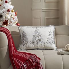 Silver and Gold Beaded Christmas Tree Pillow